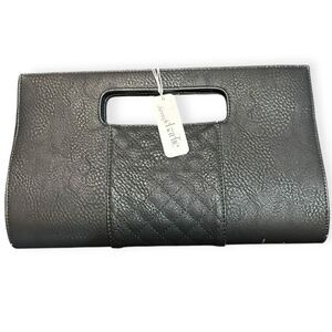 CHARMING CHARLIE Women’s Black Quilted Faux Leather Cutout Handle Clutch Purse